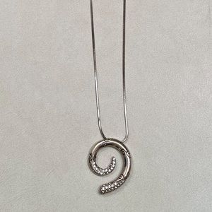 Brighton Necklace - etched silver tone swirl with crystal accents on both sides